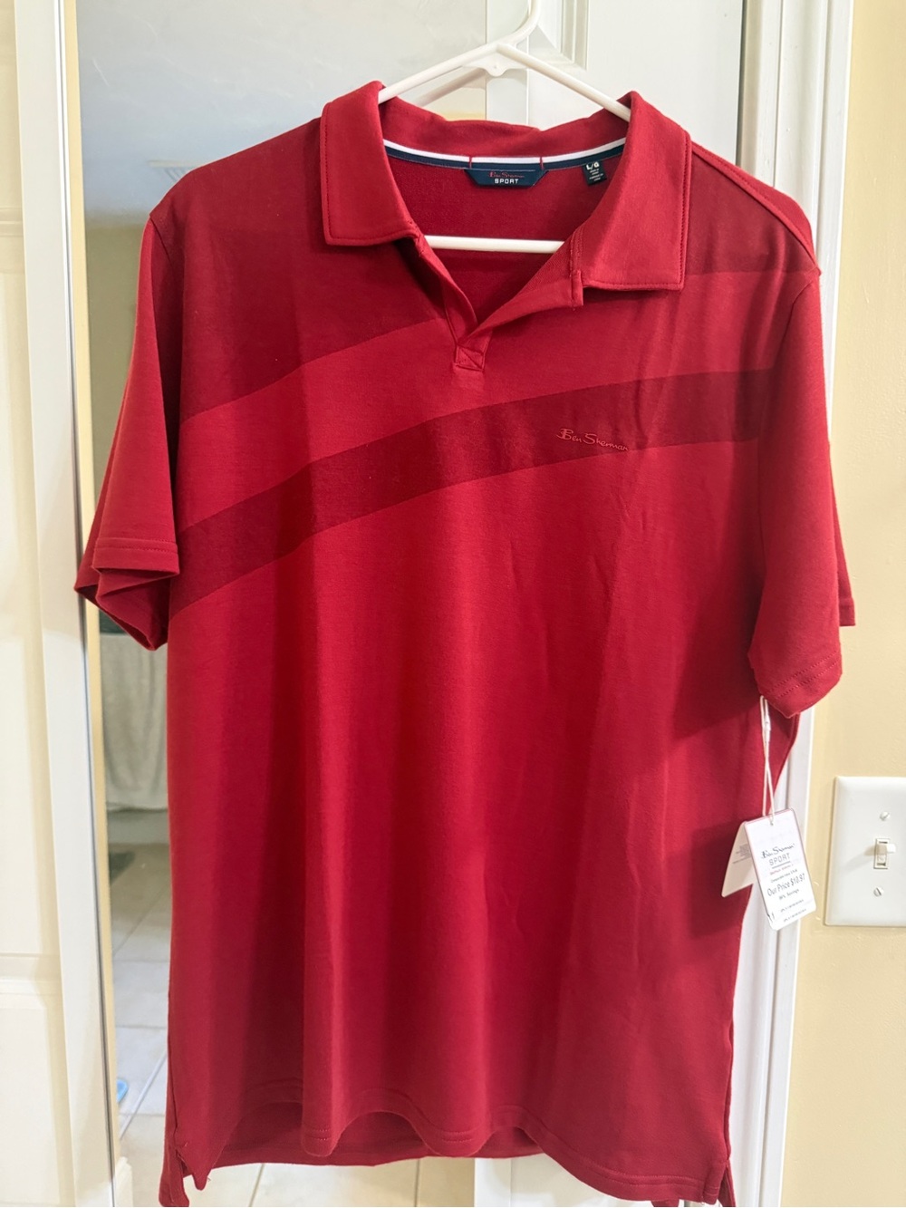 Ben Sherman Men's Burgundy Polo with Tonal Stripe